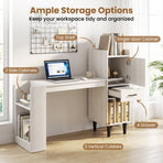 59" L-Shaped Corner Desk with Storage Shelves and Drawer