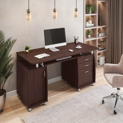Complete Workstation Computer Desk with Storage in Chocolate