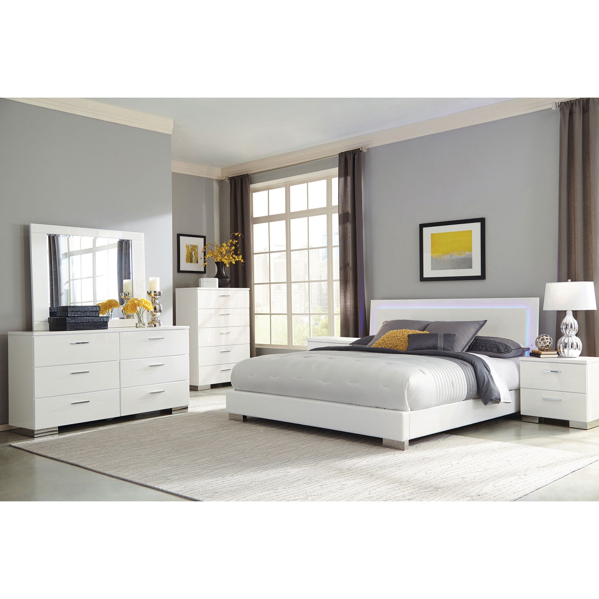 August Glossy Modern Bedroom Set