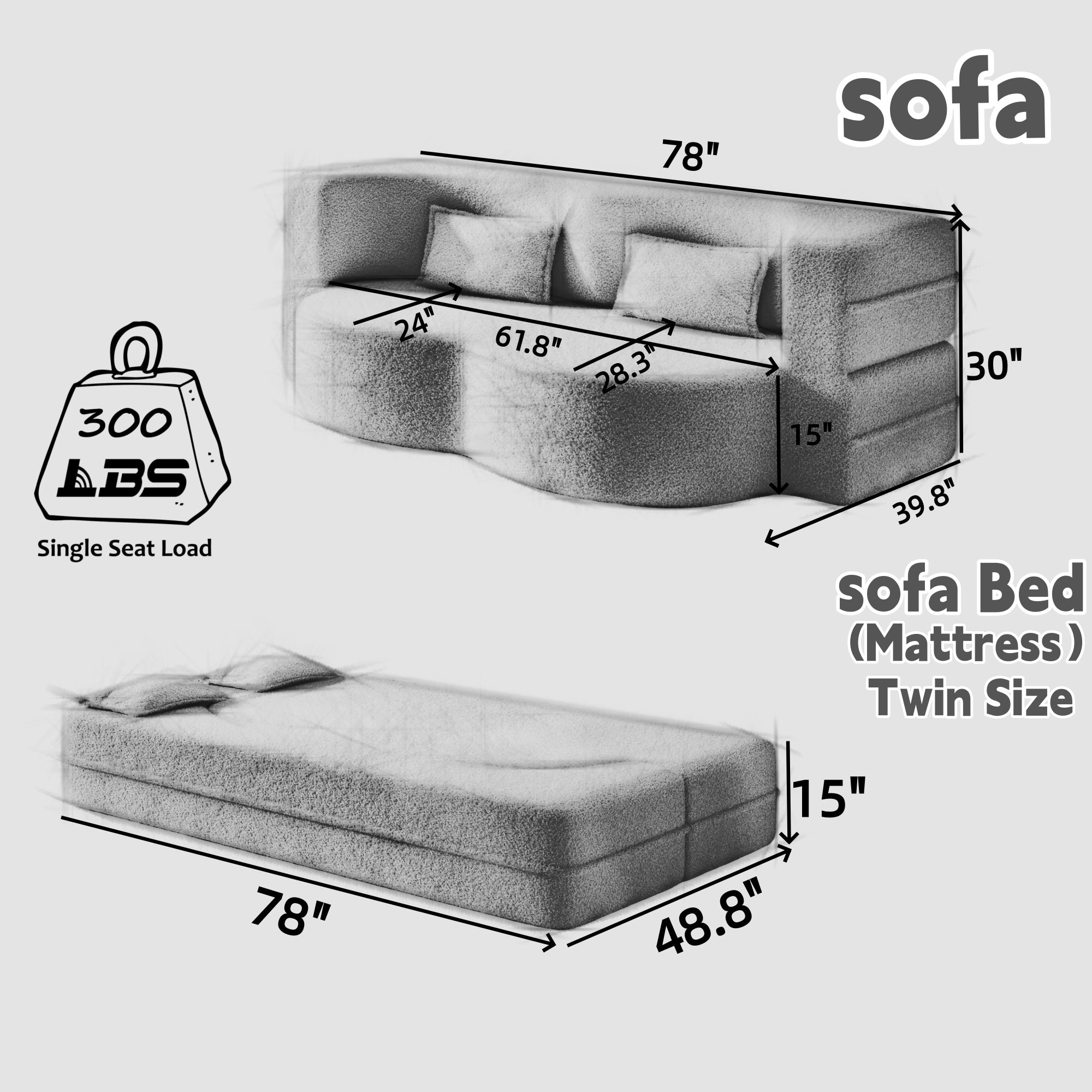 Modern Floor Sofa with 2 Pillows