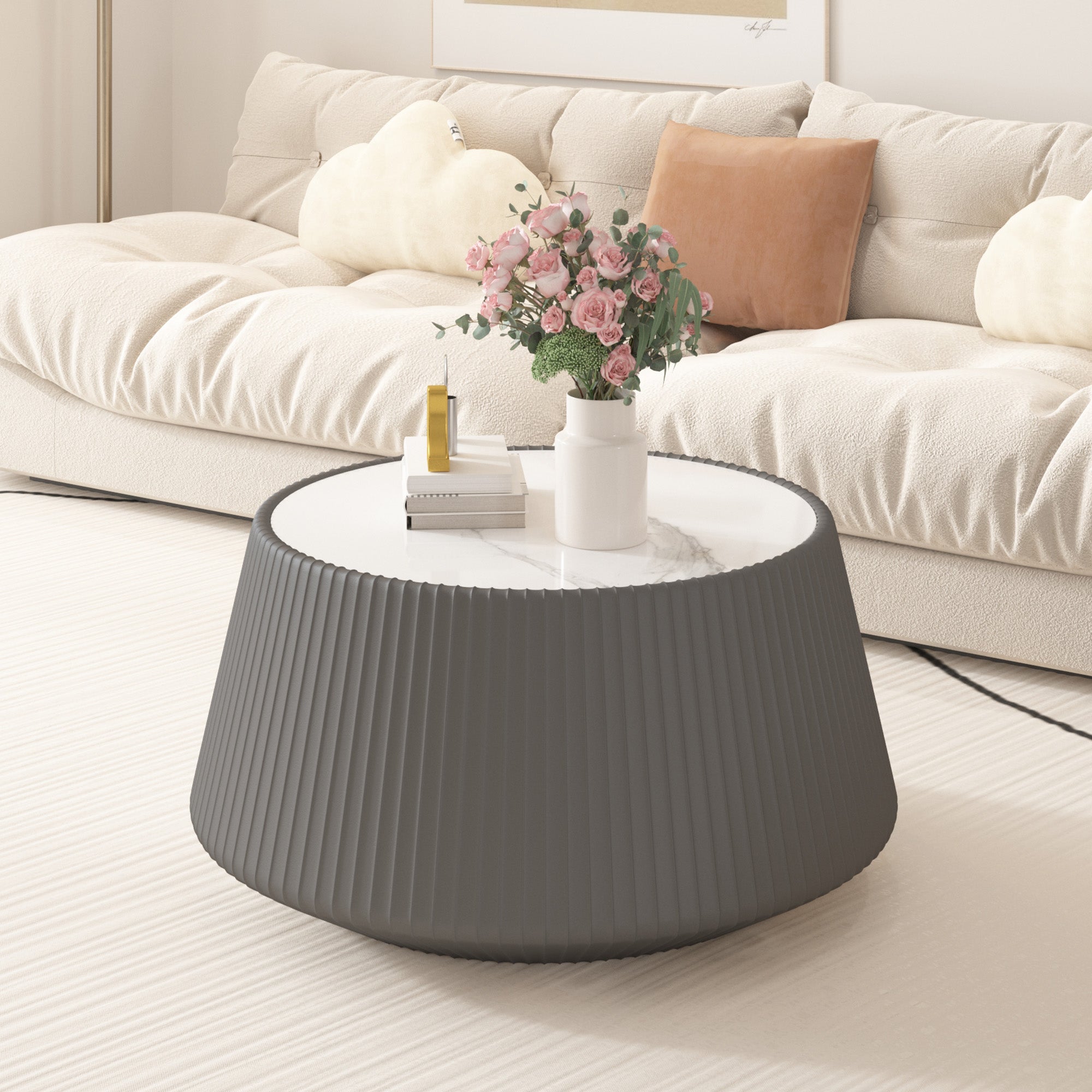 Light Sintered Stone Leather Coffee Table