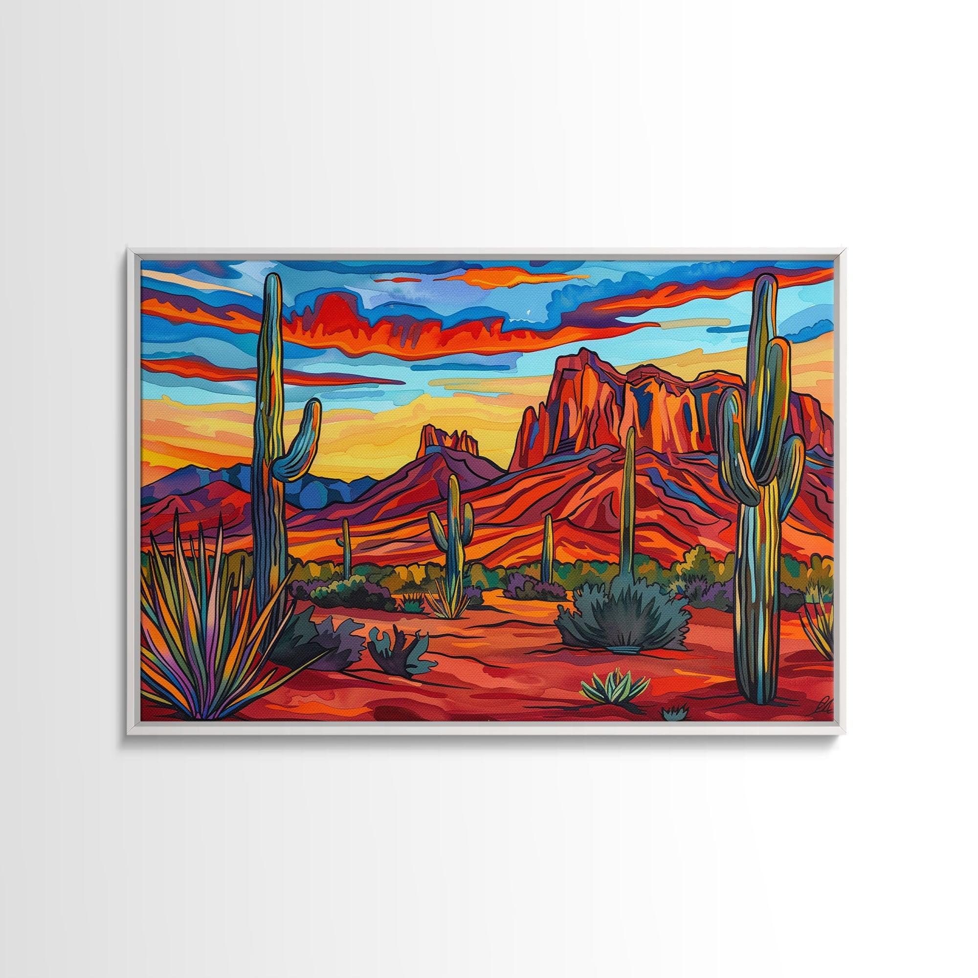 Retro Style Desert Landscape Painting Print