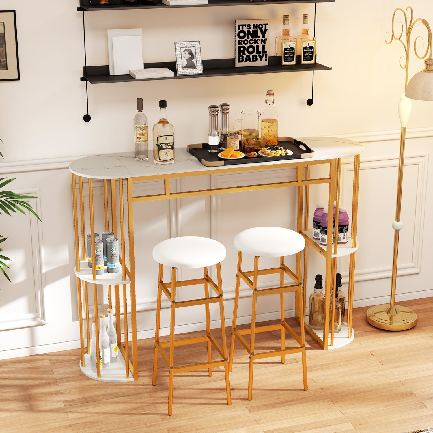 60 Inch Long Bar Table Narrow with Faux Marble Tabletop