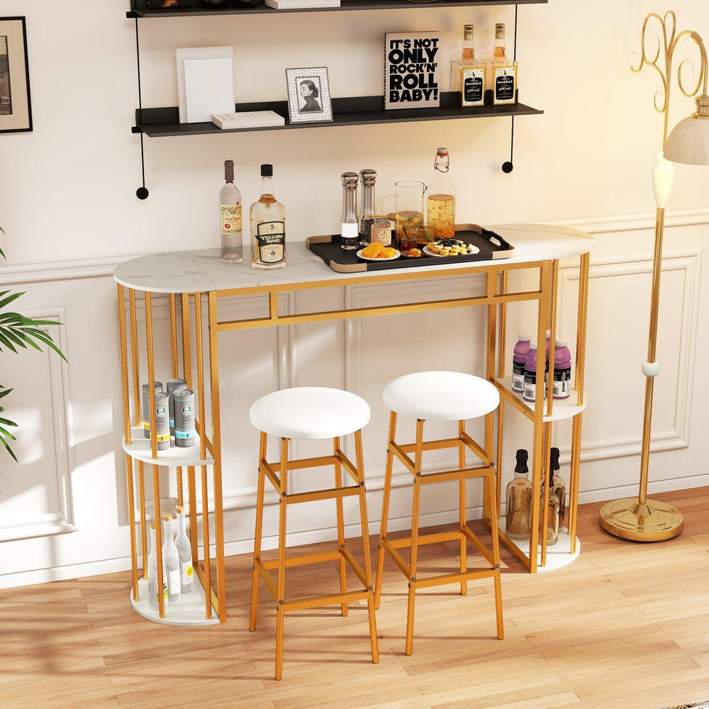 60 Inch Long Bar Table Narrow with Faux Marble Tabletop