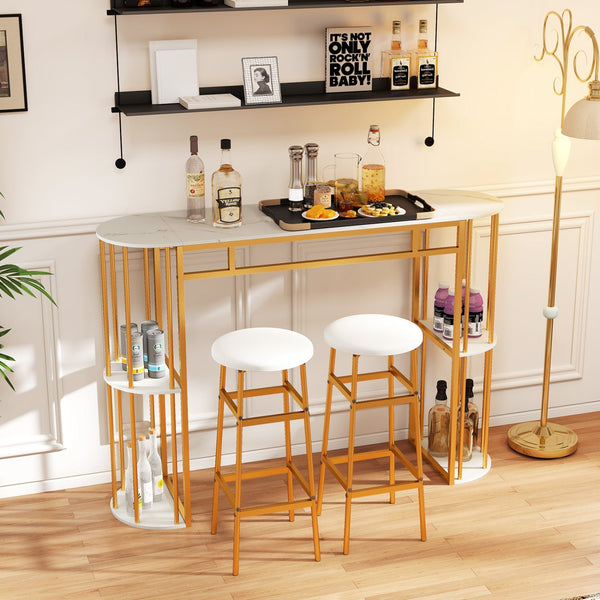 60 Inch Long Bar Table Narrow with Faux Marble Tabletop
