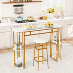 60 Inch Long Bar Table Narrow with Faux Marble Tabletop