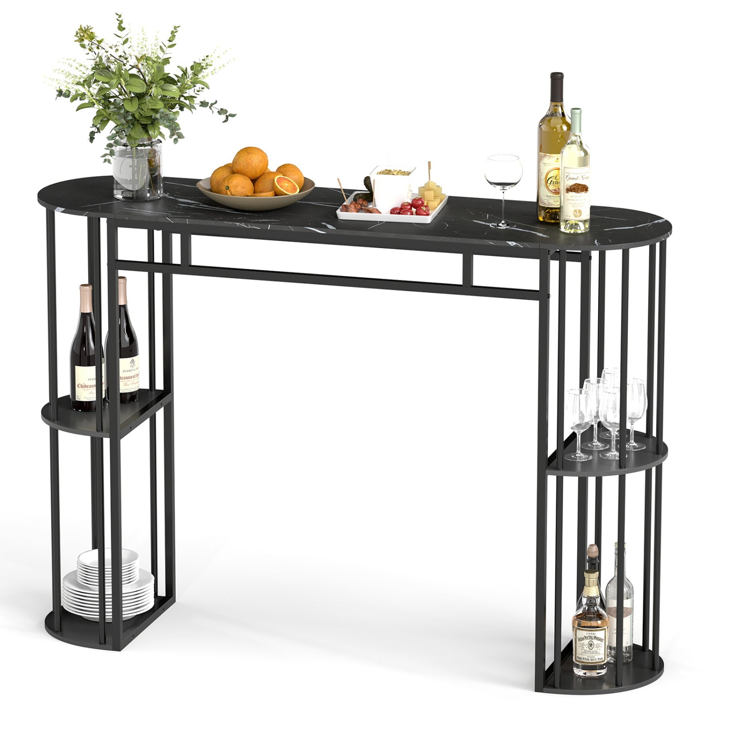60 Inch Long Bar Table Narrow with Faux Marble Tabletop