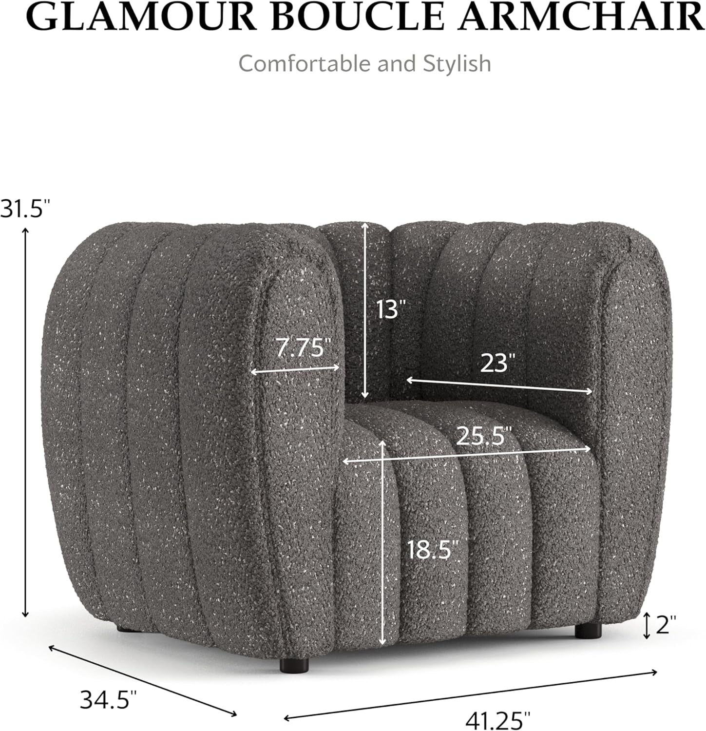 Charcoal Gray Vertical Channel Tufted 3 Piece Sofa Set