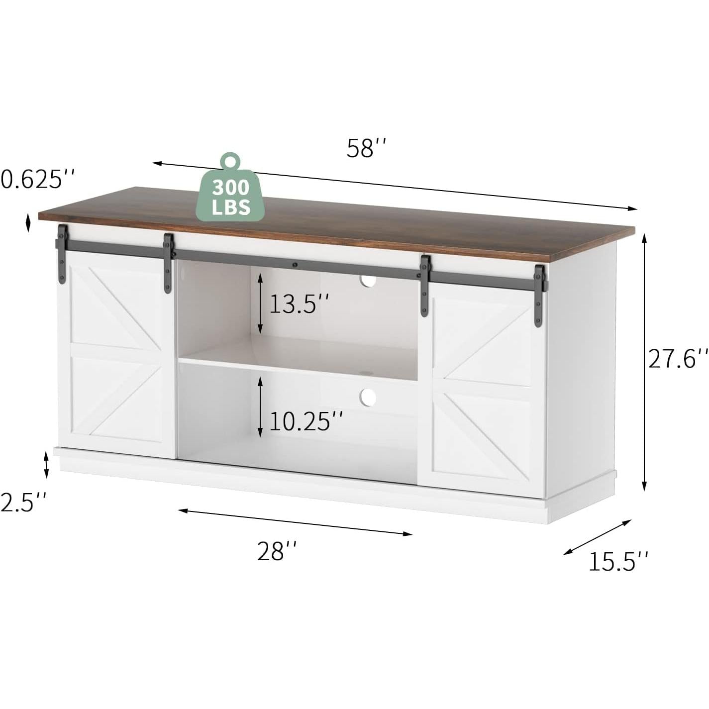White TV Stand With Sliding Barn Doors For Living Room