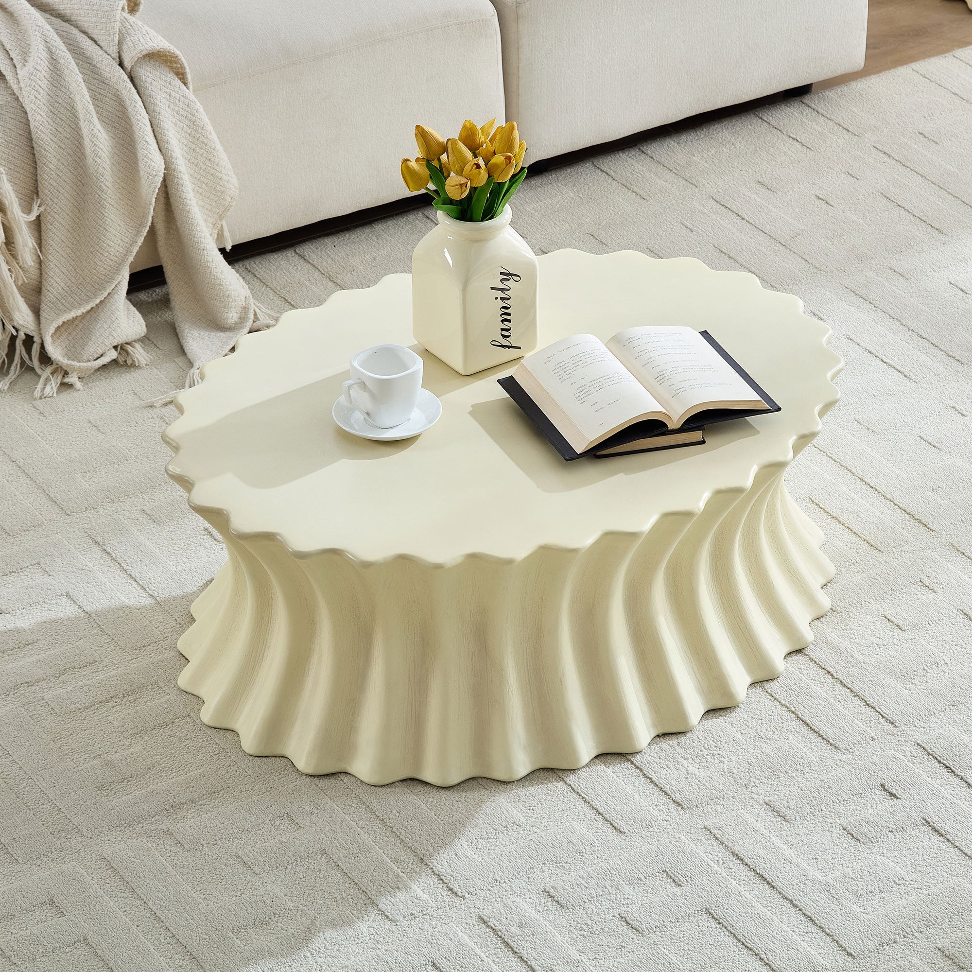 35.04 Inch Oval Coffee Table - Vintage Sturdy Fiberglass Design