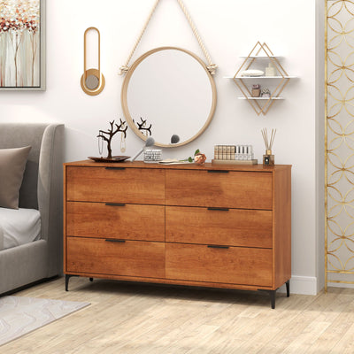 6-Drawer Dresser with Interlock System for Bedroom Living Room-Cherry