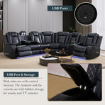 Transformer Power Recliner Sectional Sofa Set In Black With Led Lights