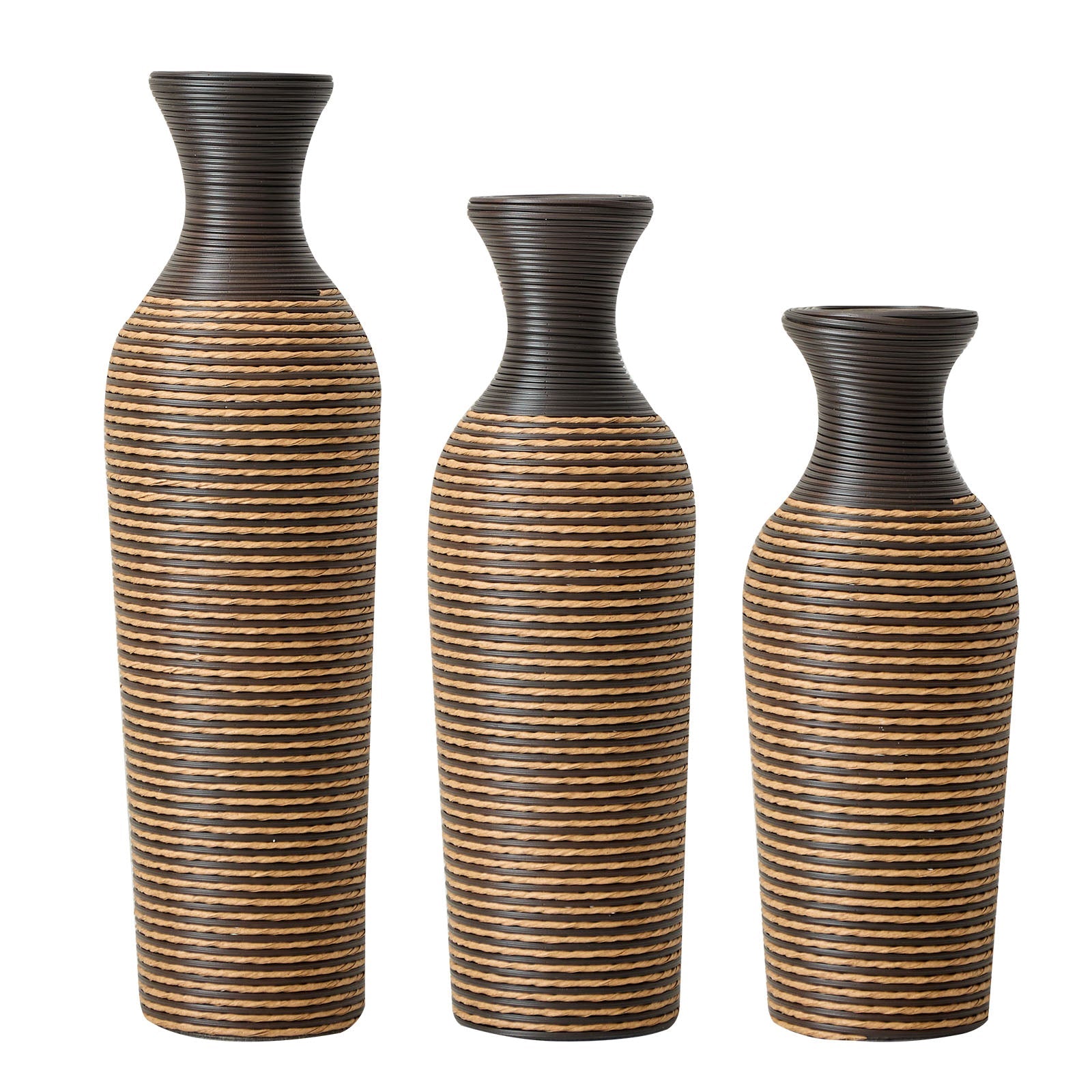 Hand-Woven PVC Rattan Vases, Set of 3 Decorative Floor Vases