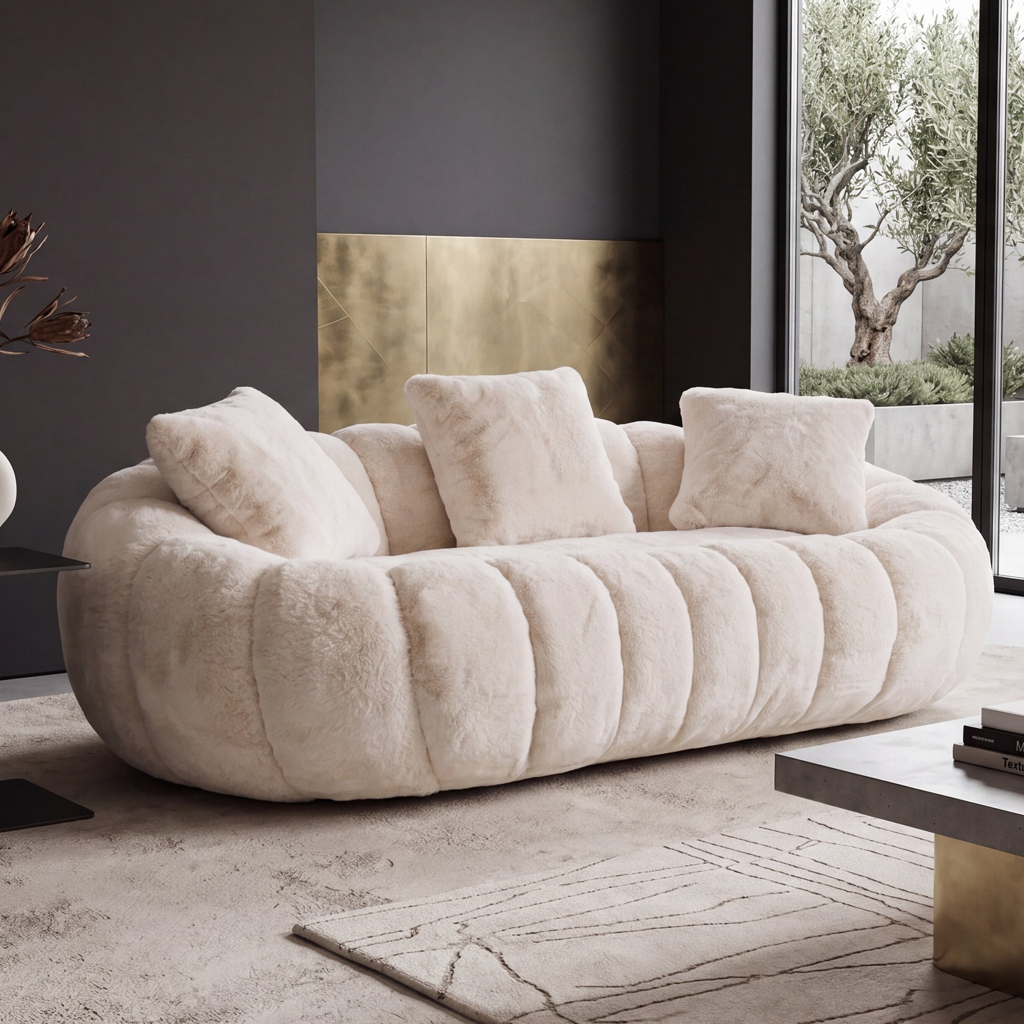 Floral-Shaped Ultra-Soft Faux Fur Sofa