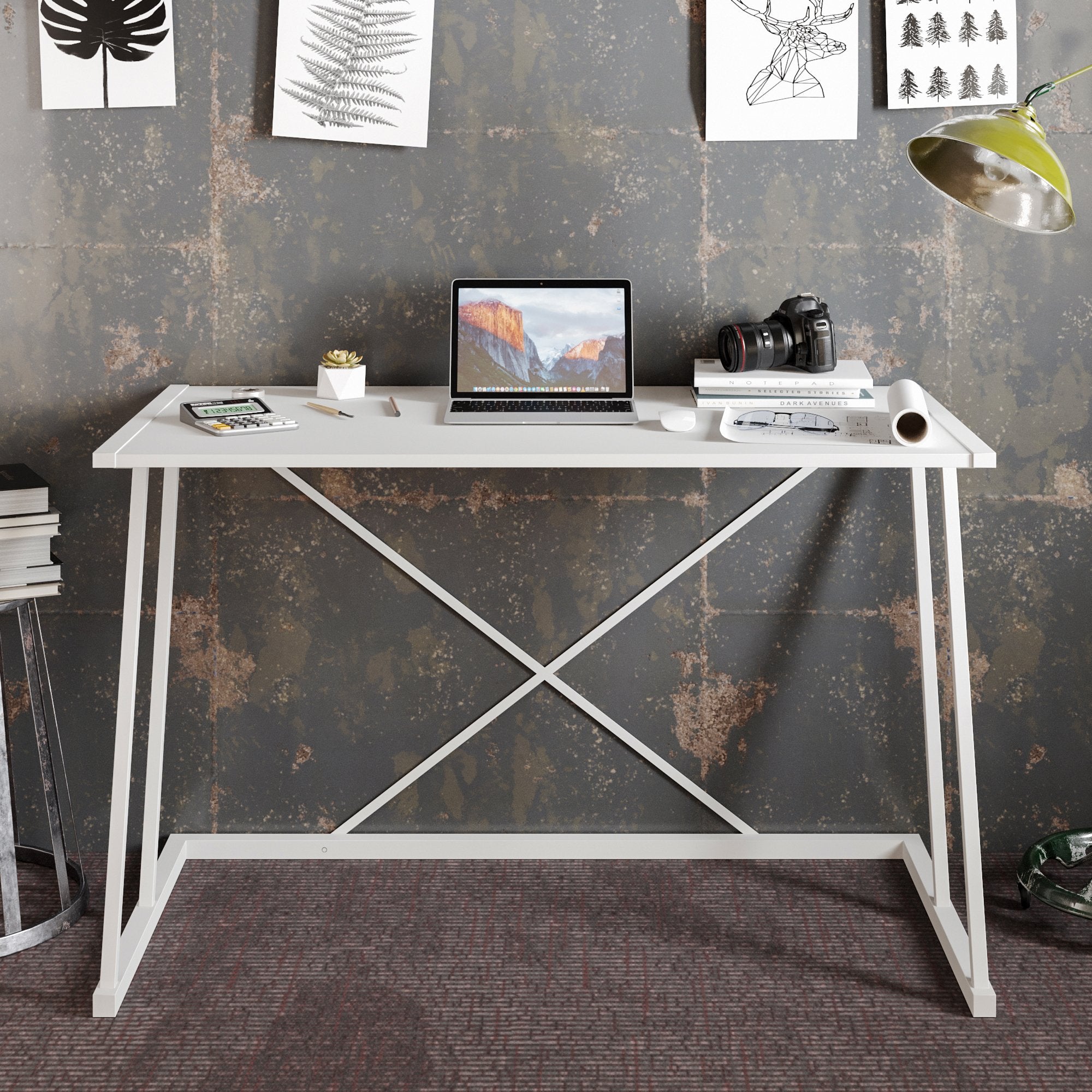 Anemon 47'' Wide Computer Desk with Crossbar Metal Frame