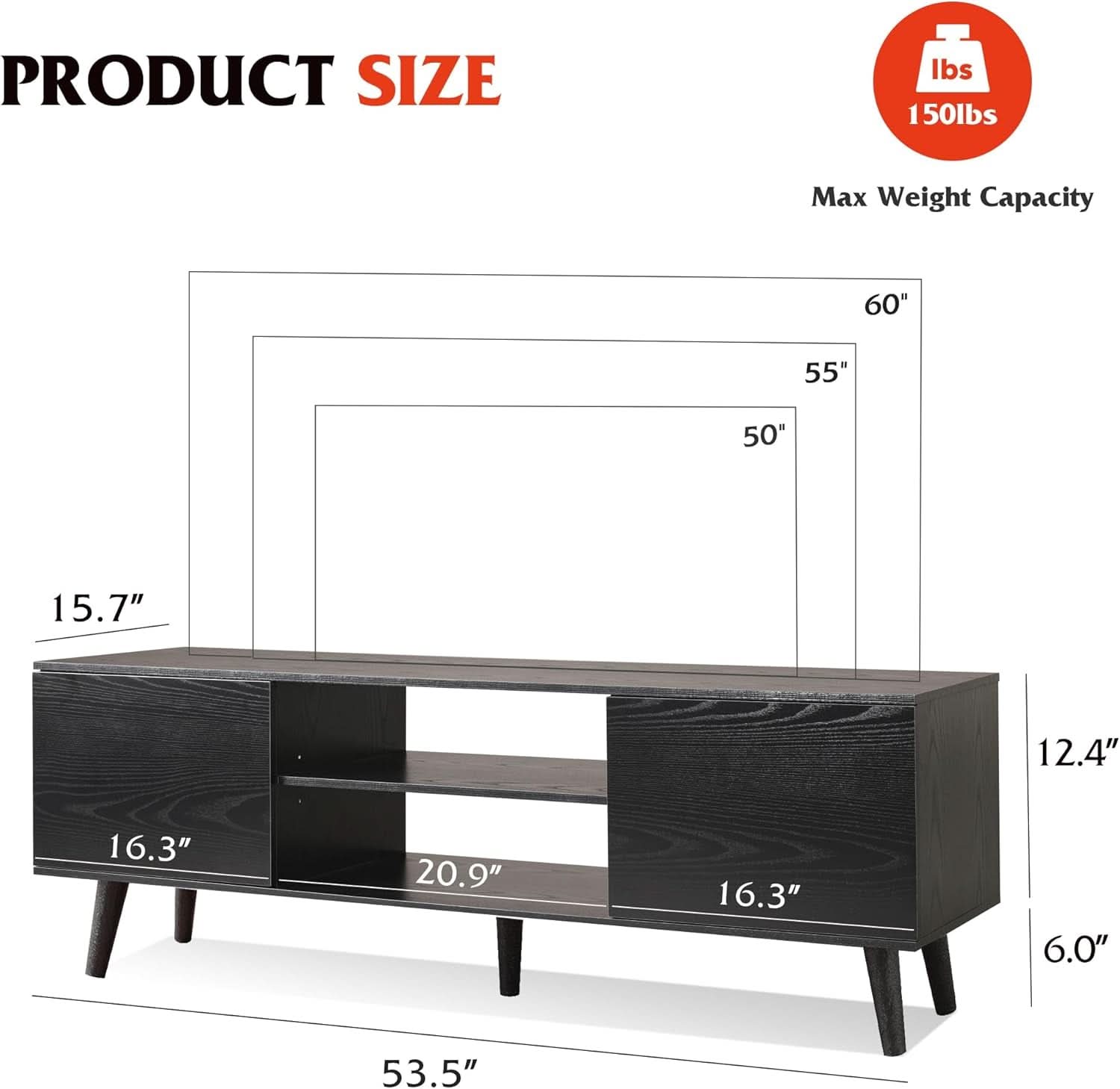 TV Stand 55 To 60 Inch With Storage Cabinets Sturdy