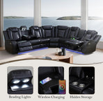Transformer Power Recliner Sectional Sofa Set In Black With Led Lights