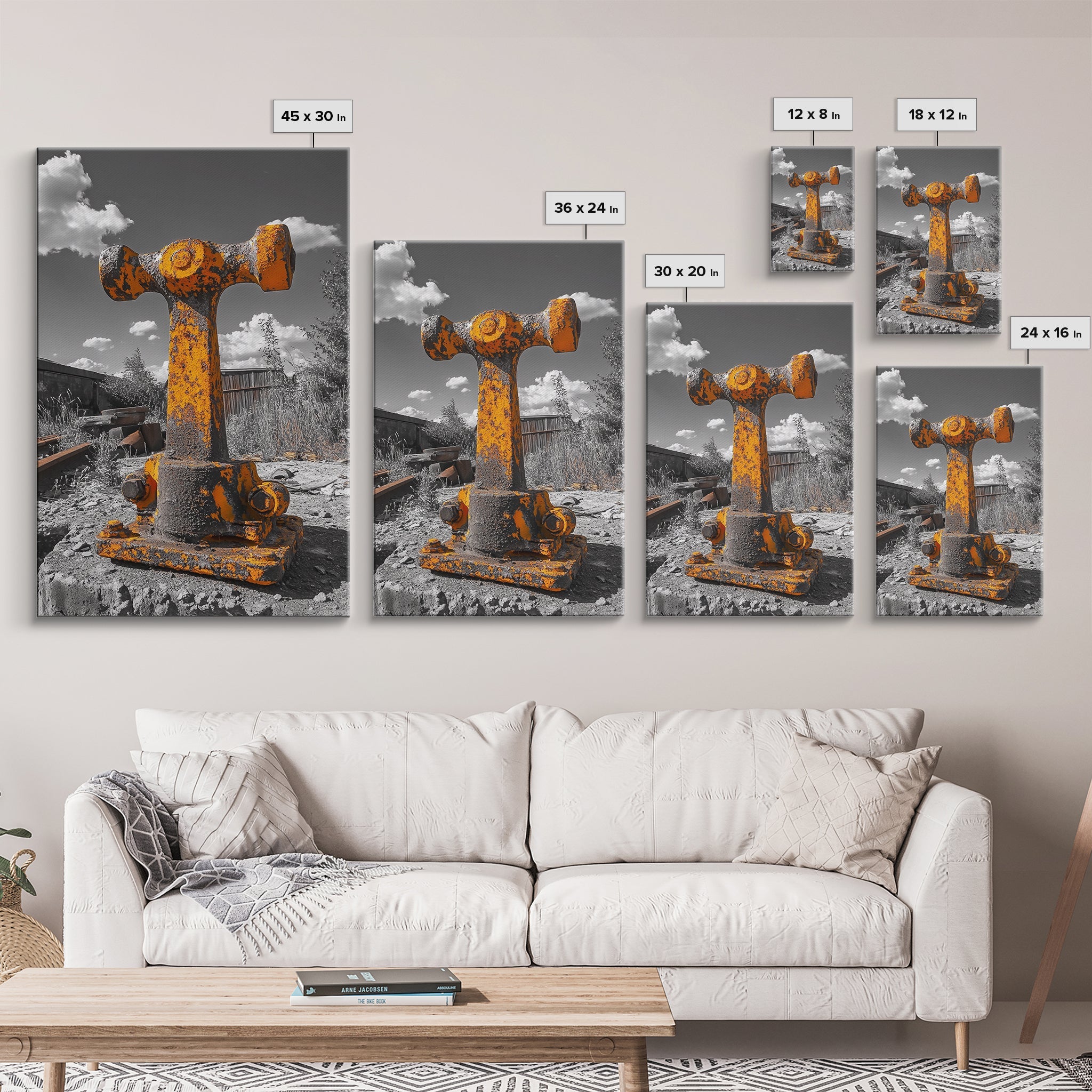 Rusty Bolt, Yellow Steel, Industrial Contrast, Framed Canvas Print, Garage Decor, Workshop Wall Art, Urban Grunge Photography