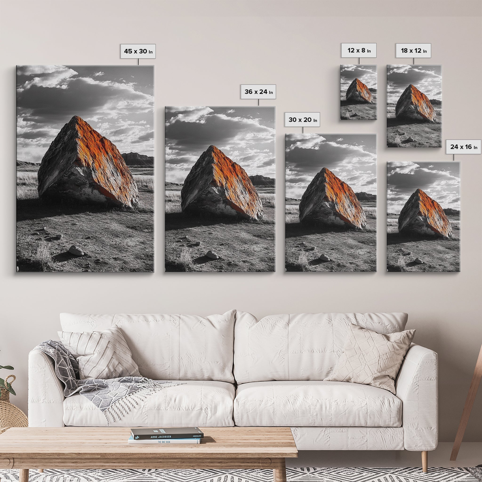 Red Rock, Sunset Boulders, Wild West Plains, Canvas Print, Desert Landscape Art, Living Room Wall Decor, Nature Photography