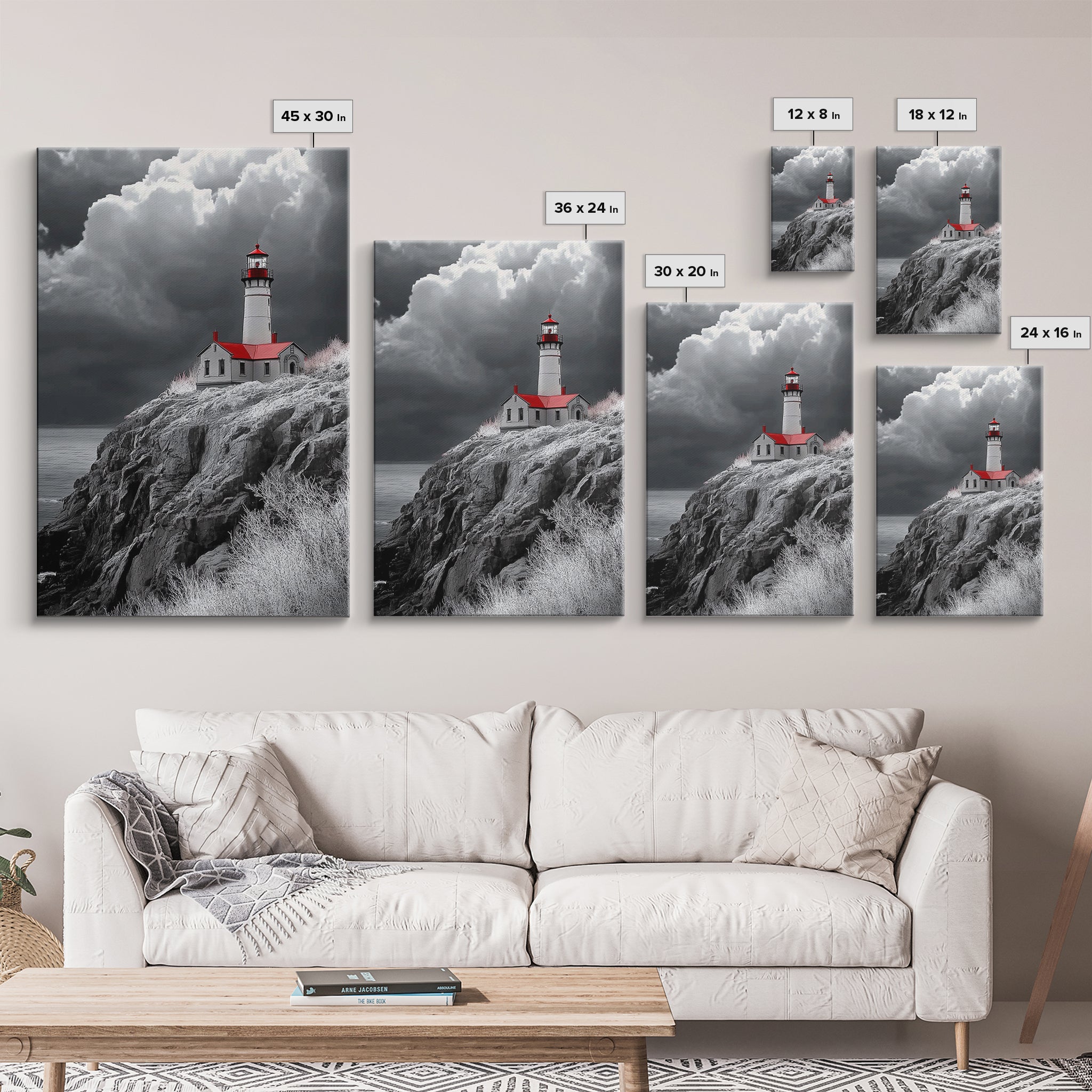 Stormy Lighthouse, Red Roof, Dramatic Coastline, Canvas Print, Coastal Wall Decor, Nautical Art, Living Room Wall Art, Rustic Home Art