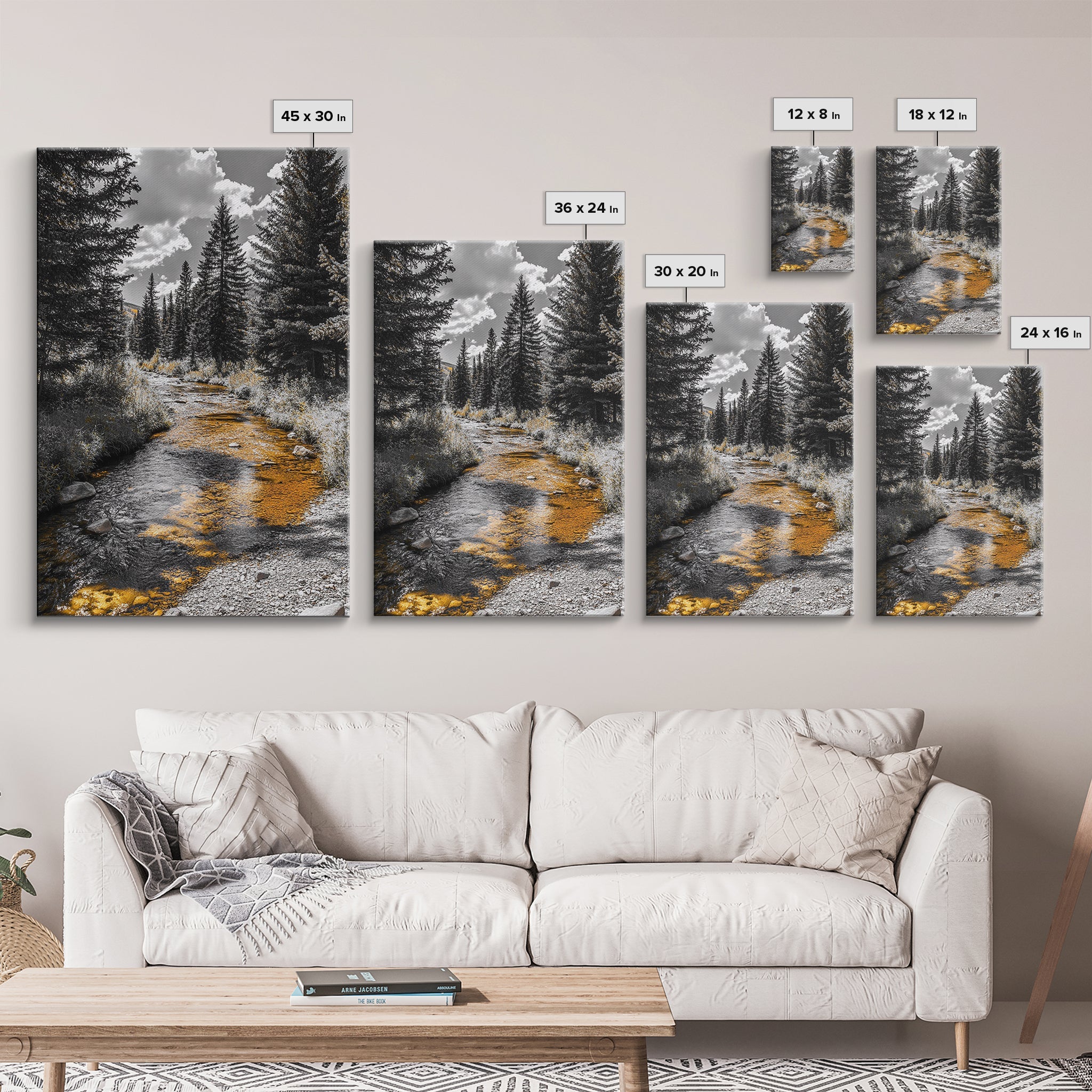 Forest Stream, Autumn Glow, Mountain Trees, Framed Canvas Print, Rustic Cabin Wall Art, Nature Photography, Fall Landscape Decor