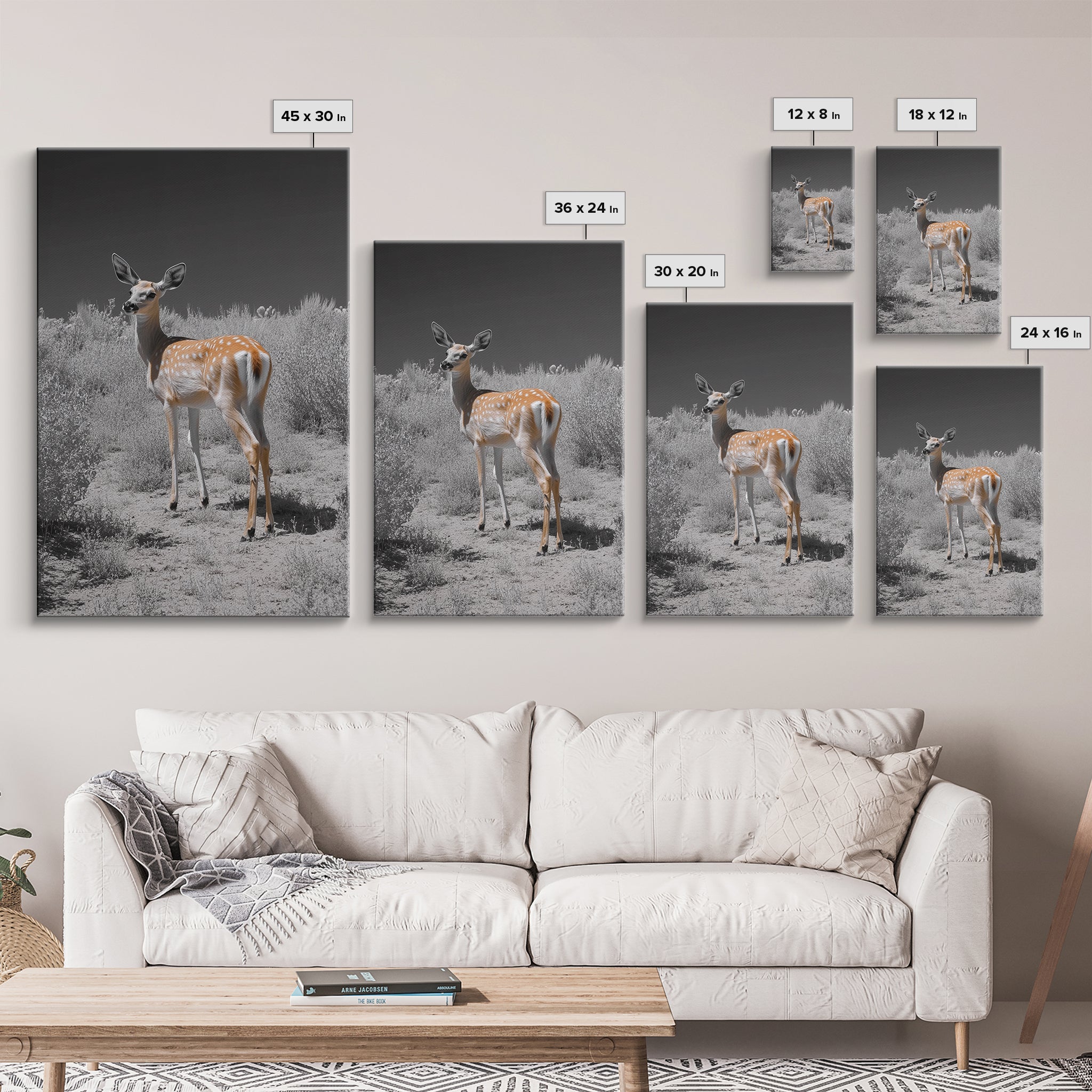 Baby Deer, Spotted Fawn, Desert Wildlife, Framed Canvas Print, Nursery Wall Art, Wildlife Nature Decor, Gentle Forest Animal Art