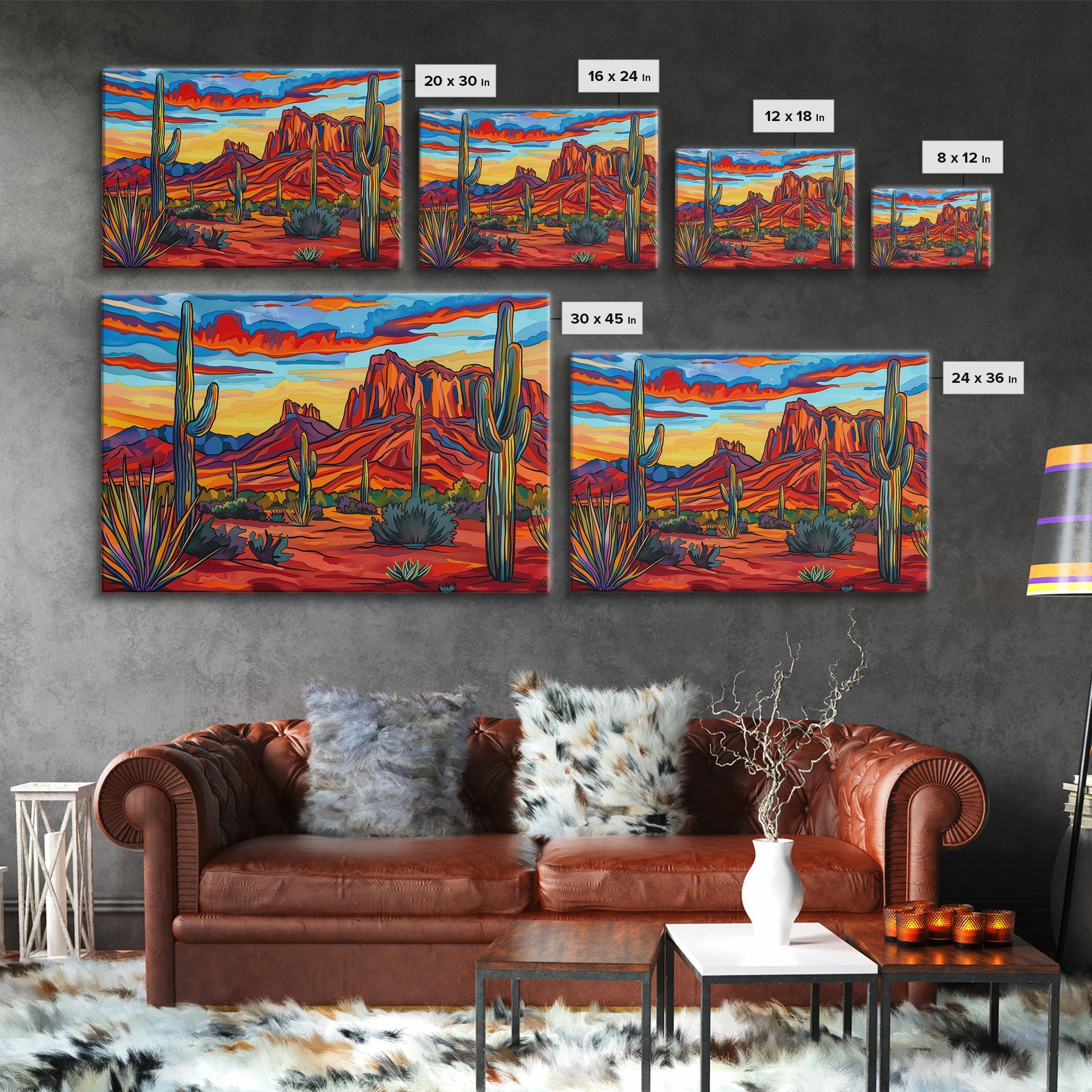 Retro Style Desert Landscape Painting Print
