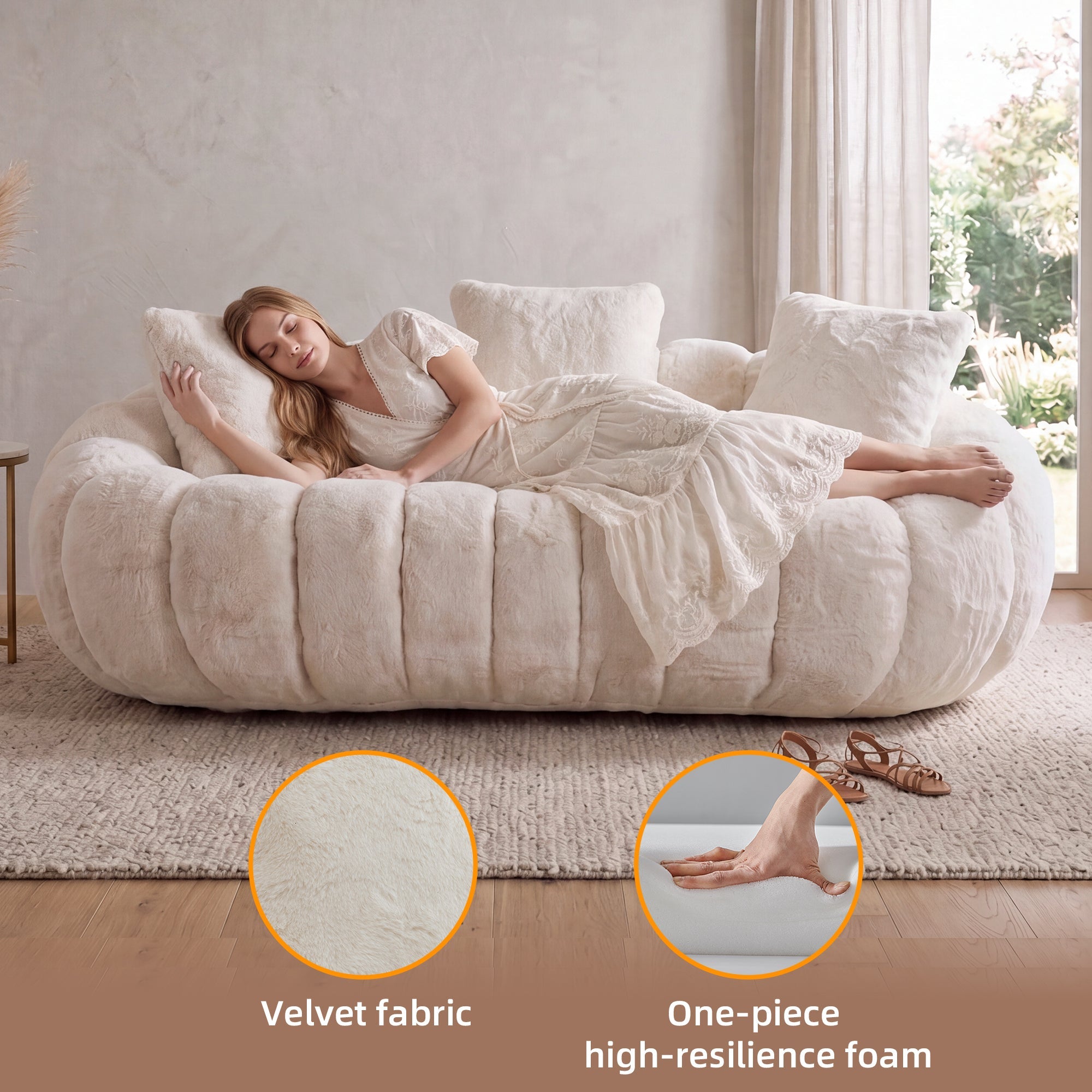 Floral-Shaped Ultra-Soft Faux Fur Sofa