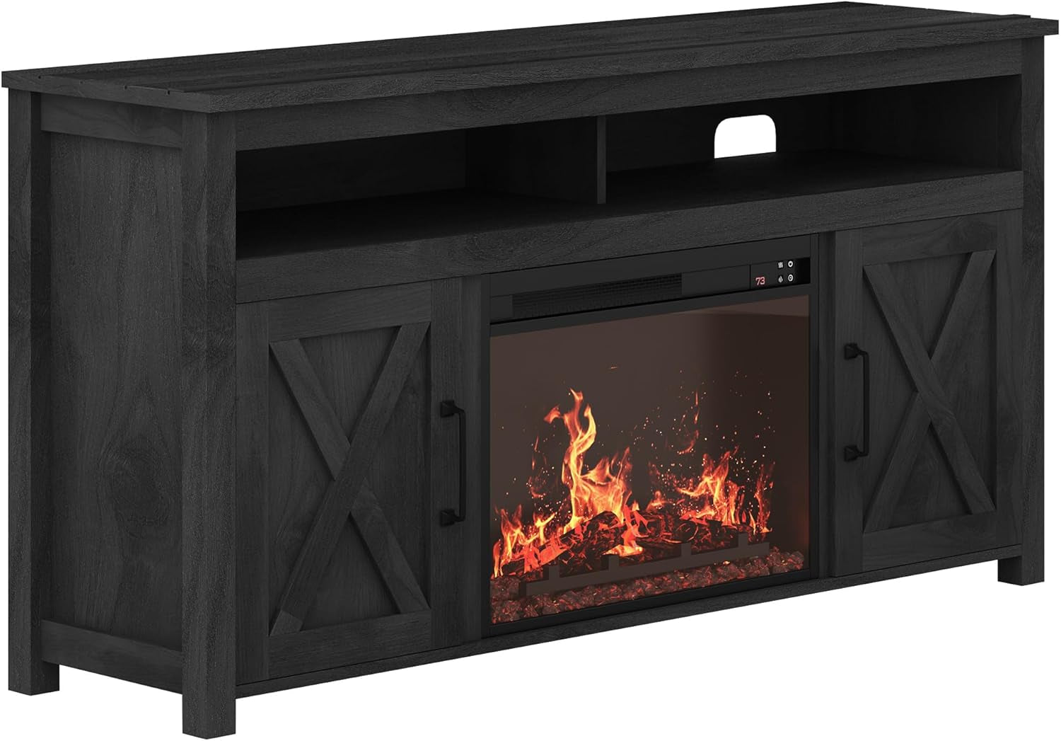 The Farmhouse 58 Inch TV Stand With Electric Fireplace Grey