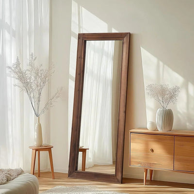 MELOMOIR Rustic Farmhouse Full Length Mirror, Wooden Floor Mirror, Leaning or Hanging, Suitable for Bedroom, Living Room, Cloakroom