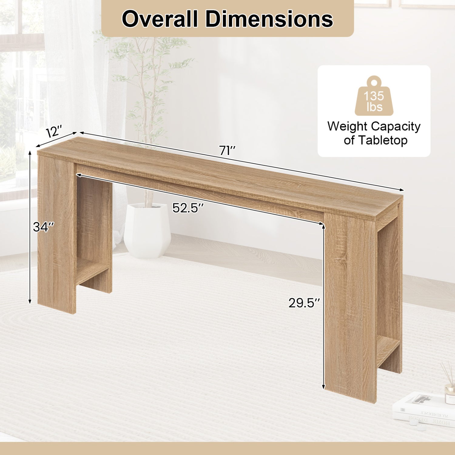 71 Inches Long Console Table with Storage for Hallway