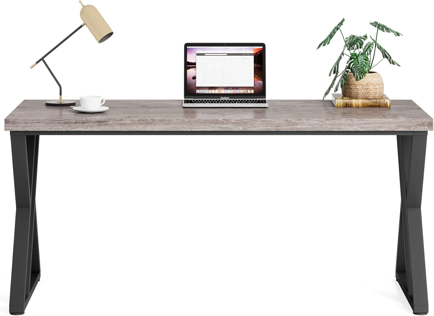 55” Modern Writing Desk with Z-Shaped Metal Legs