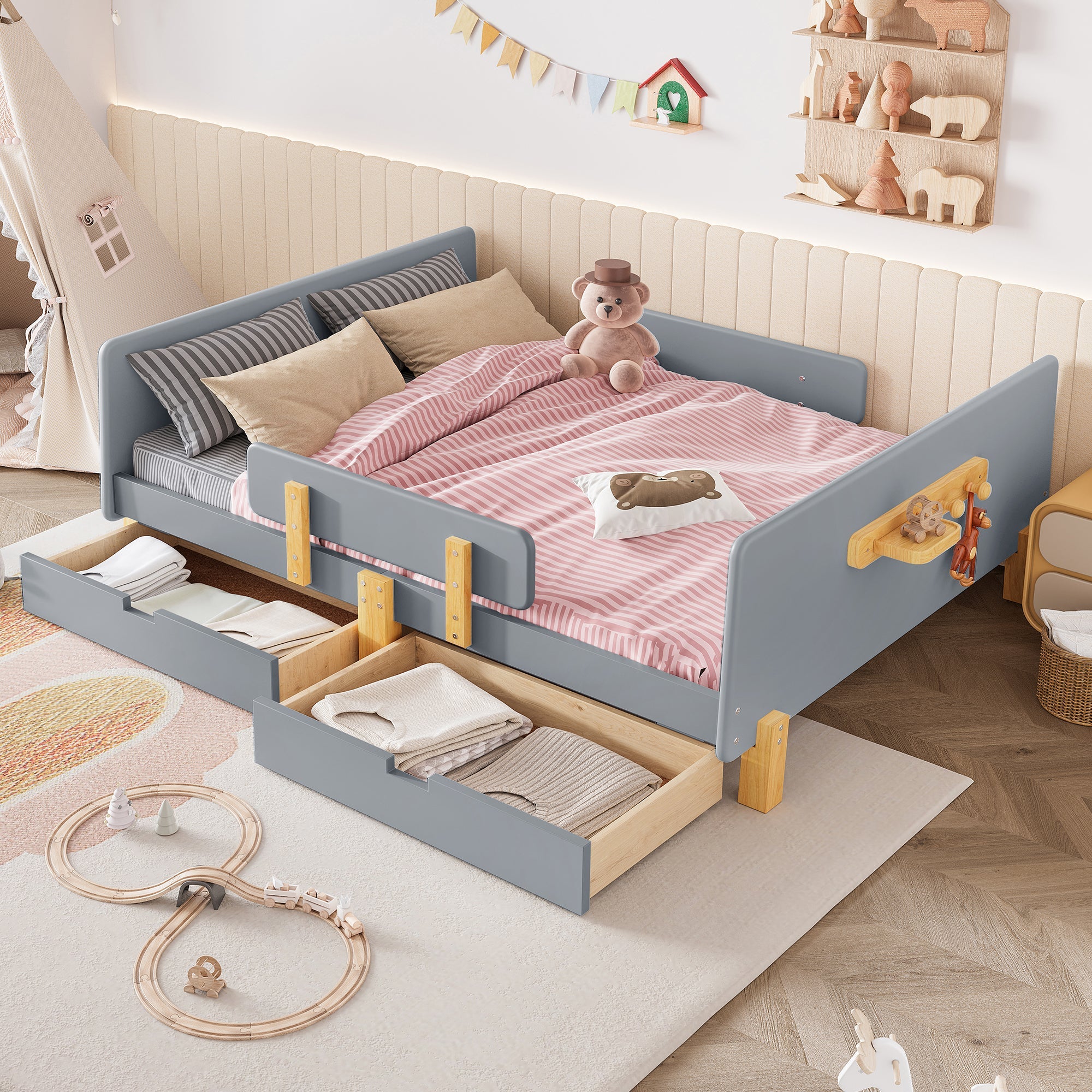 Full Size Platform Bed with Storage Drawers, White