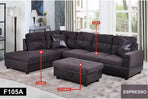 Ponliving Espresso L Shaped Sectional Sofa Set Left Hand Facing
