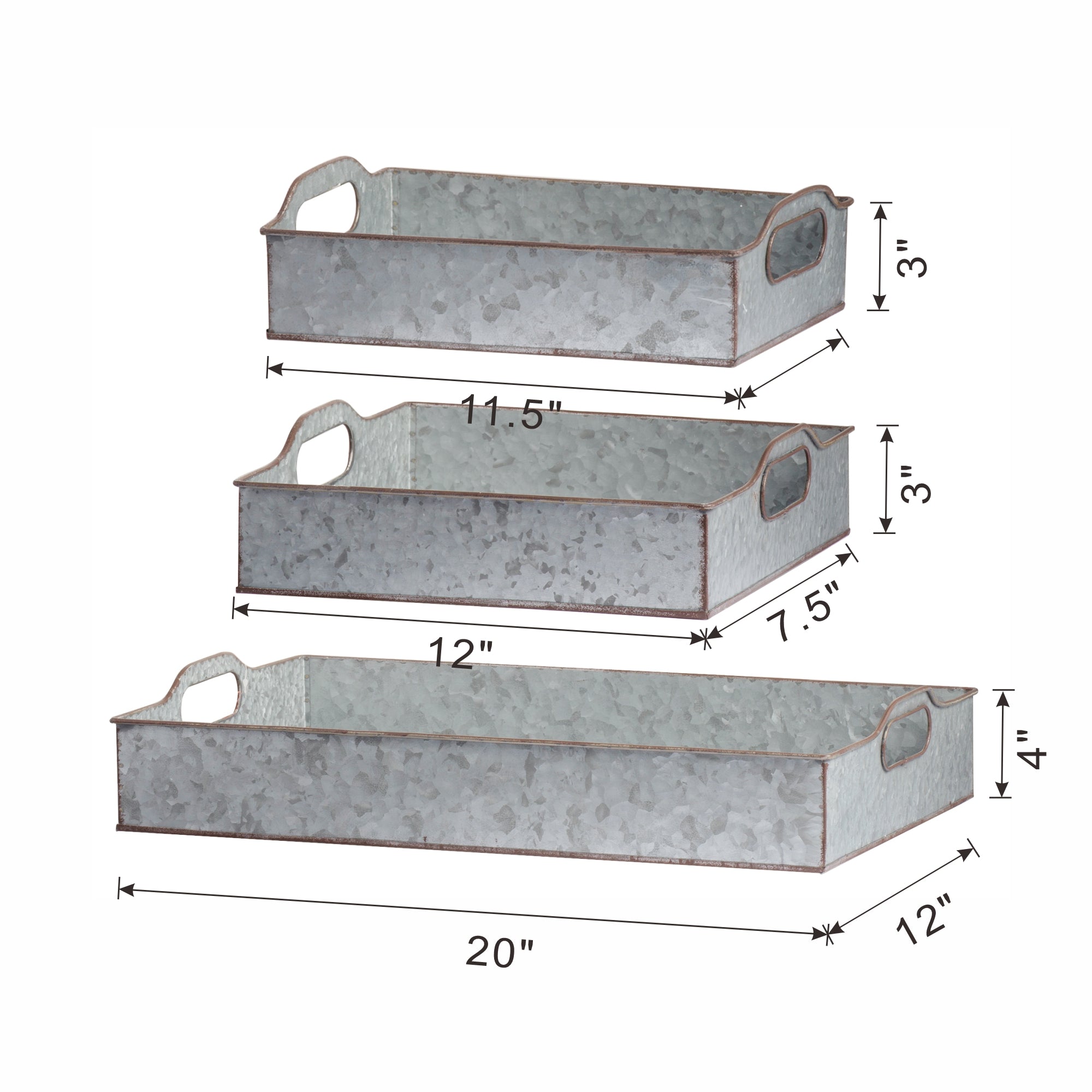 Set of 3 Decorative Galvanized Trays