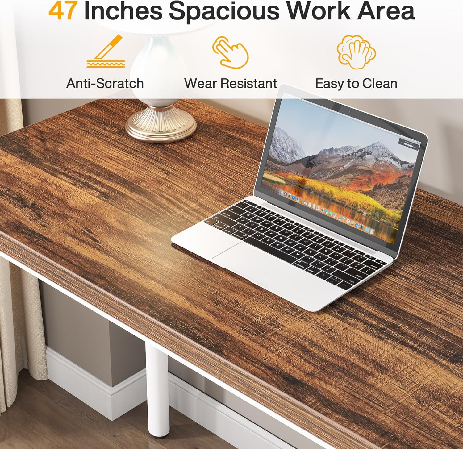 Computer Desk with 5 Drawers - 47 Inch Rustic Design