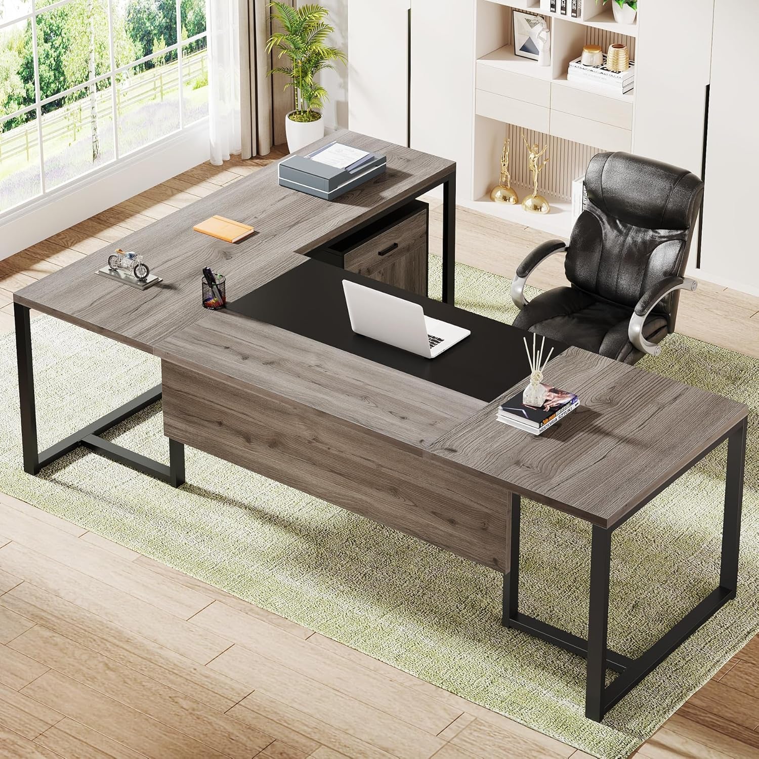 Large Desk Style Extra Large L Shaped Executive Desk Retro Gray Drawer Cabinet | Lyn's ...