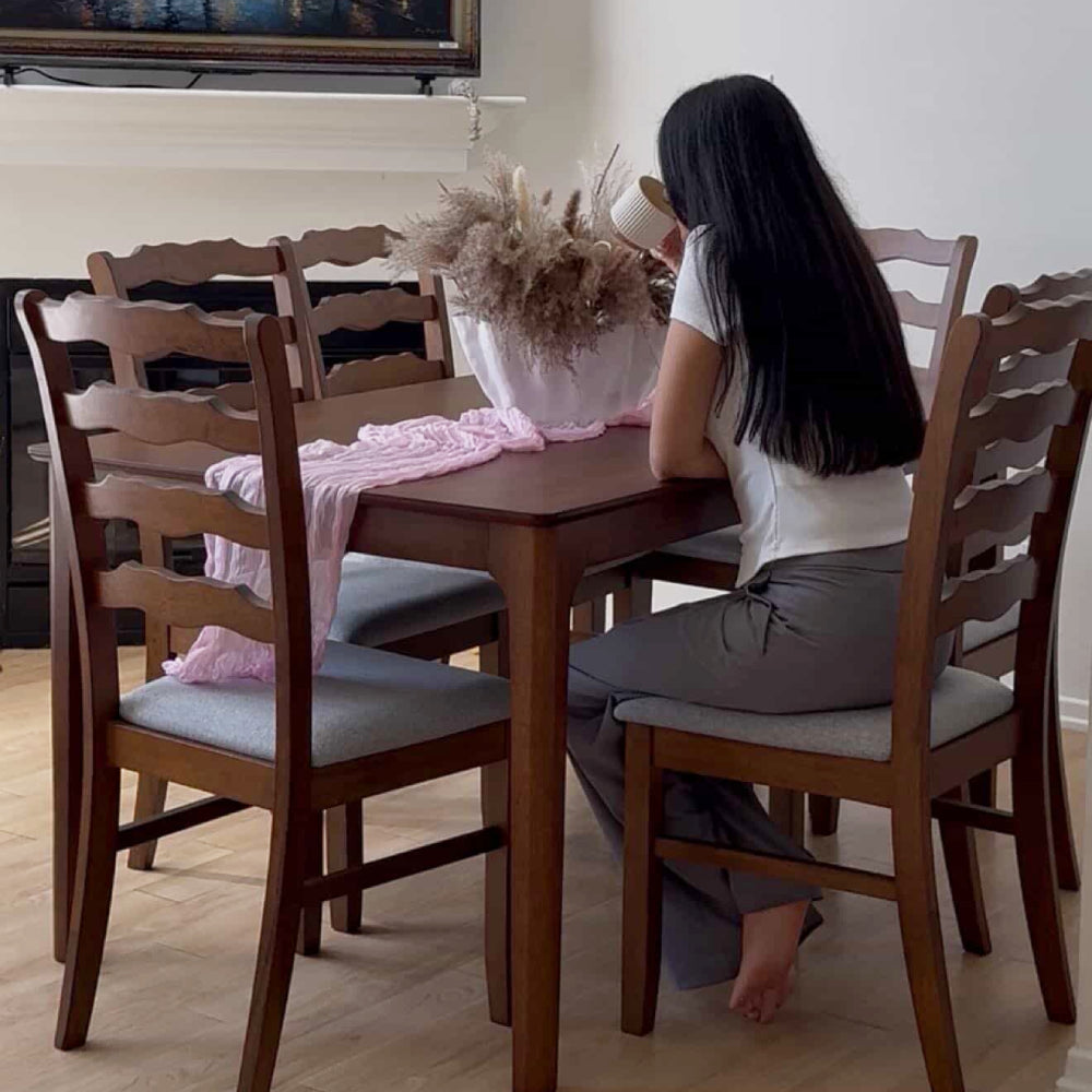 Farmhouse Dining Table Set with Upholstered Chairs for 4–6