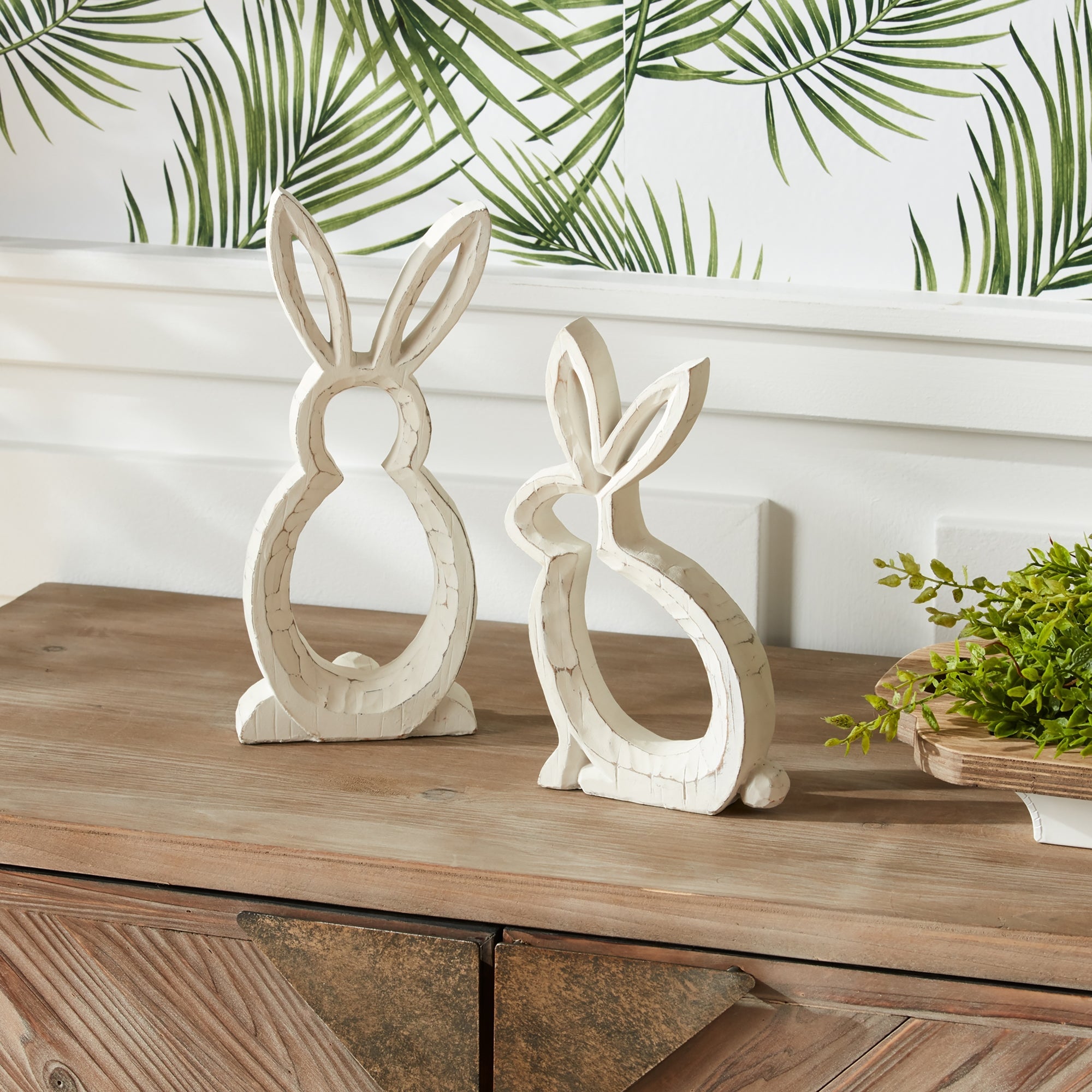 Set of 2 Carved Resin Stone Bunny Silhouettes