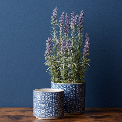 Set of 2 Blue and White Ornamental Ceramic Pots