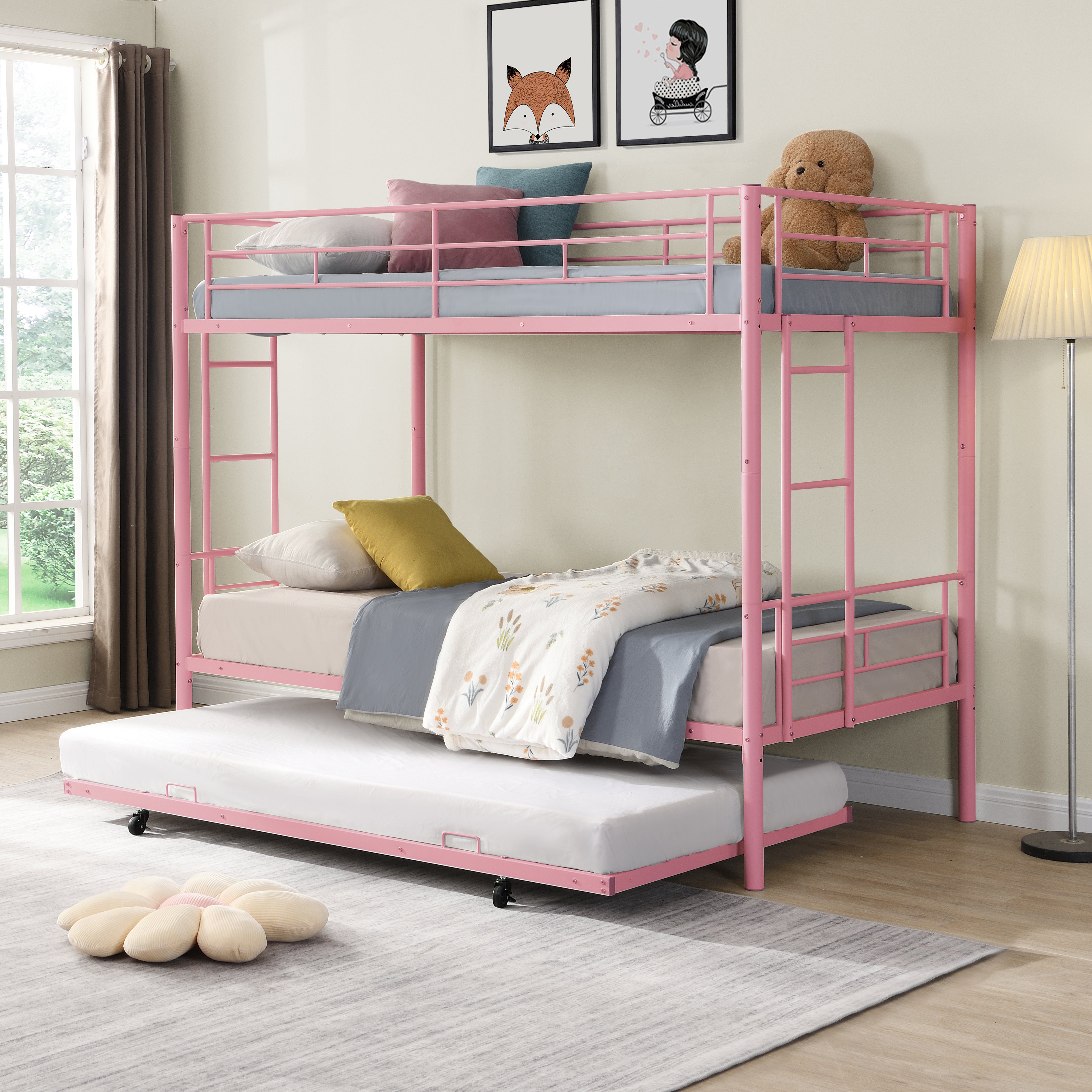 Twin Metal Bunk Bed with Trundle