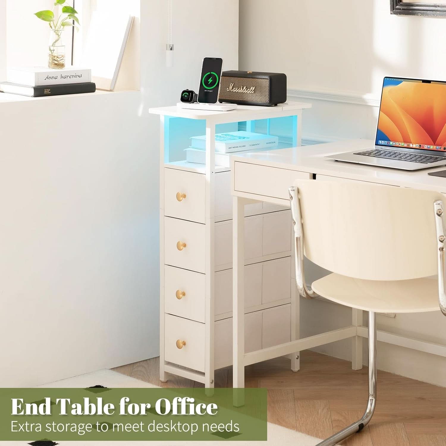 LED Narrow Nightstand With Wireless Charging