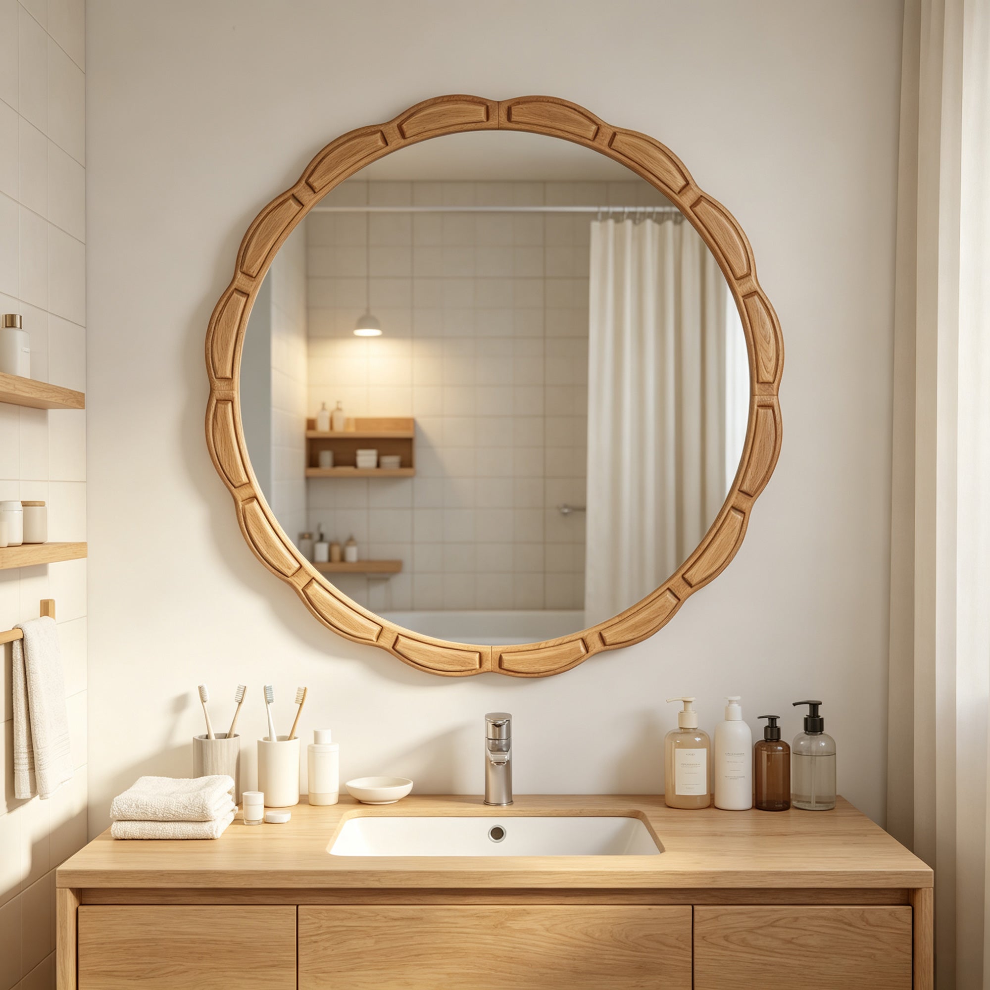 Round Solid Wood Wall Mirror - 31.5