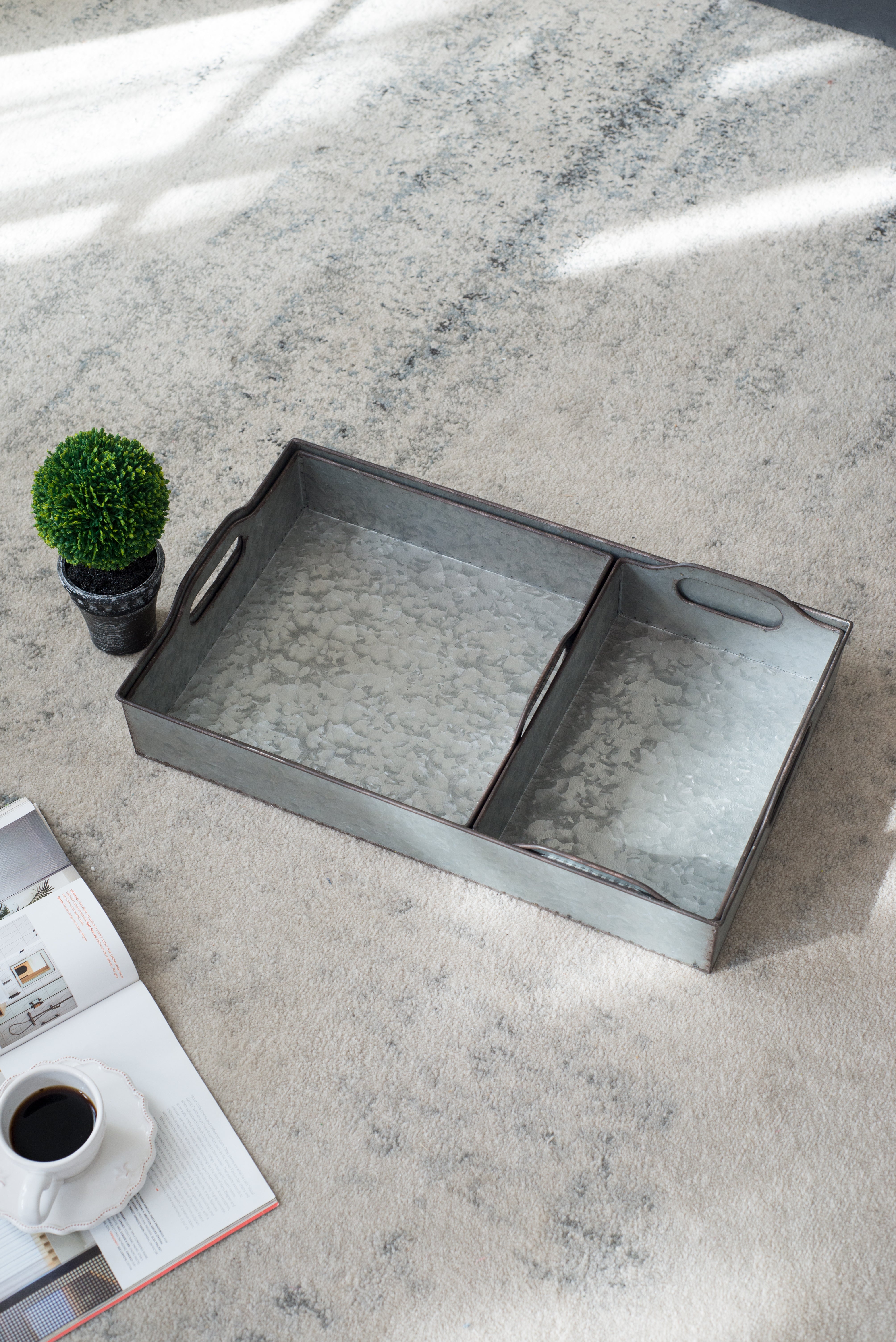 Set of 3 Decorative Galvanized Trays