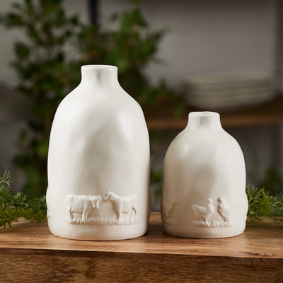 Set of 2 Farmhouse Ceramic Farm Animal Vases