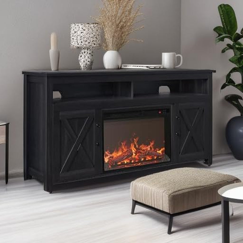 The Farmhouse 58 Inch TV Stand With Electric Fireplace Grey