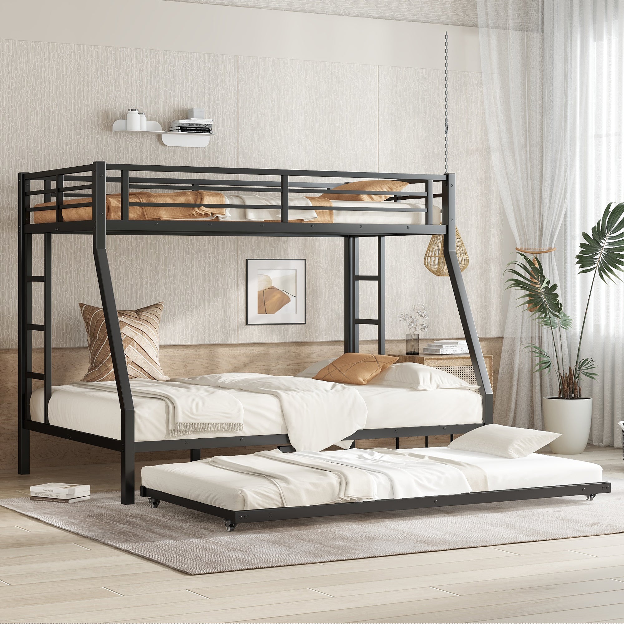 Twin Over Full Metal Bunk Bed with Twin Size Trundle