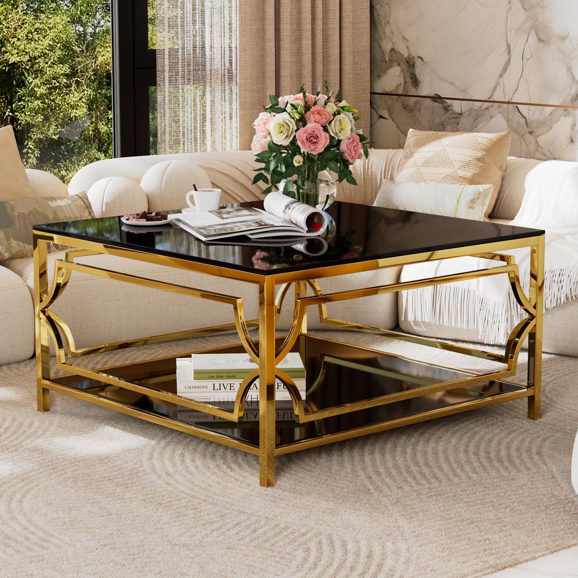 Square Glass Coffee Table in 33.5