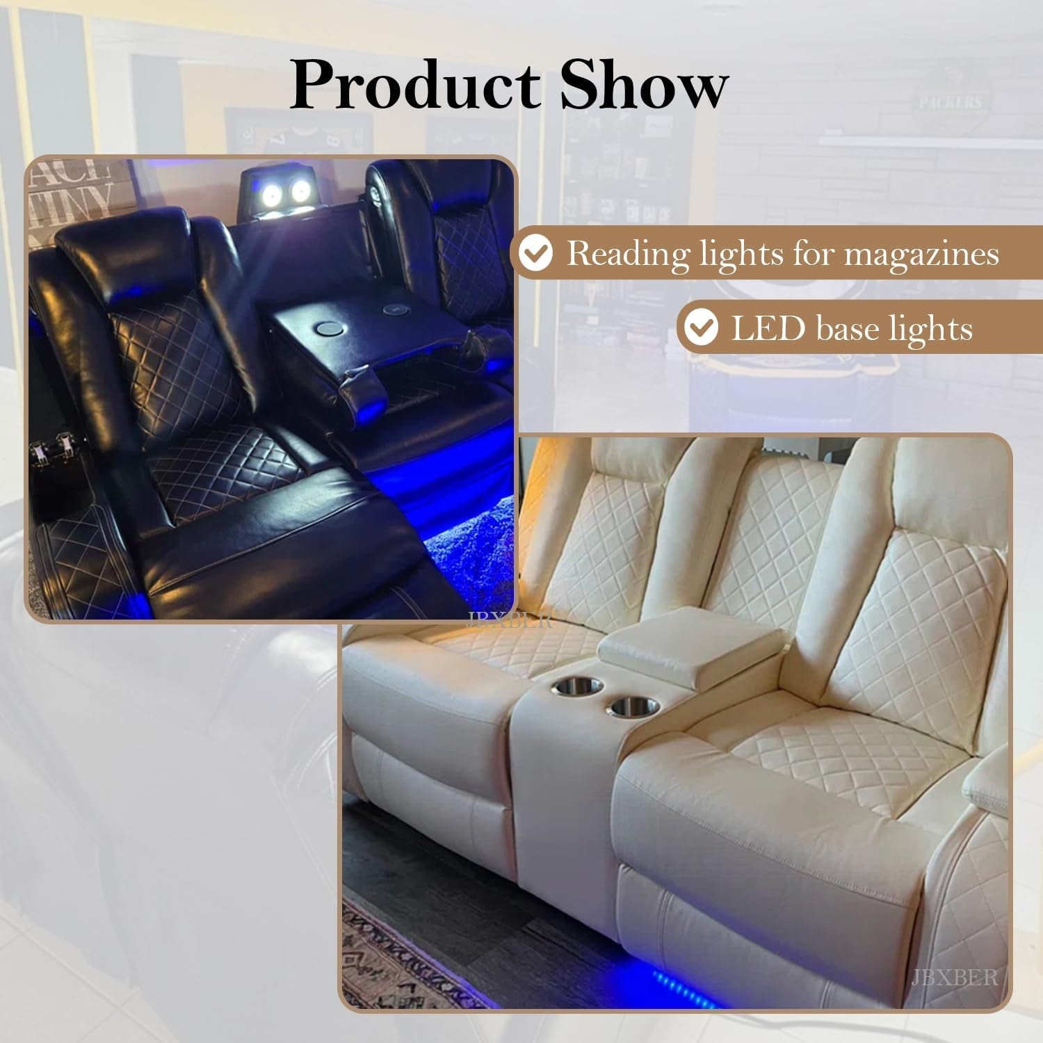 Transformer Power Recliner Sectional Sofa Set In Black With Led Lights
