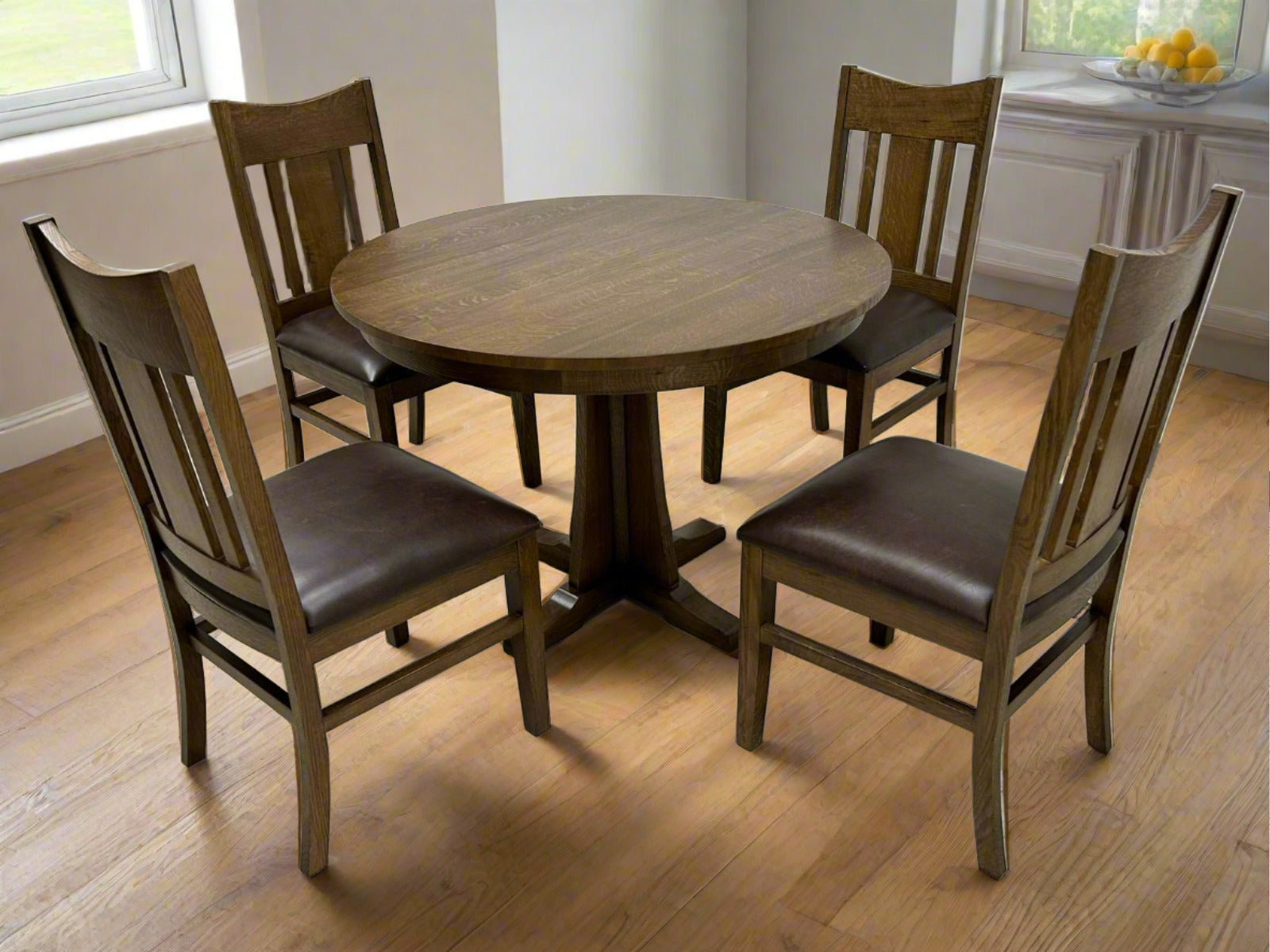 Mission Quarter Sawn Oak Round Dining Table Set - 40
